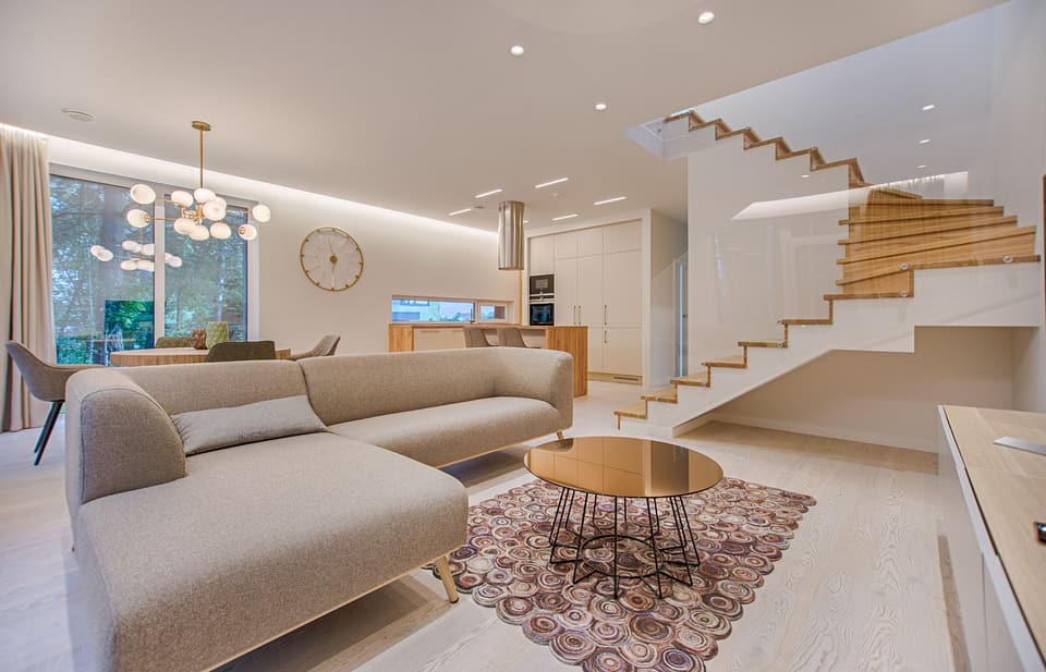 Finished staircase and open living space