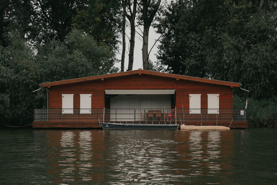 Boathouse on a calm lake